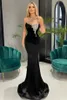 2022 Elegant Black Long Velvet Prom Dresses with Glitter One Shoulder Hollow Crystals Evening Gonws Mermaid Pageant Dress BC11851 sxm26