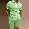 2022 Zomer Nieuw tracksuit Men Casual Sportset Solid Color Plaid korte mouwen Polo shorts Sets Mens Fashion 2 -delige sportkleding Y220420