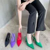 Nxy Slippers 2022 Весна с закрытыми пальцами зеленые женщины красные тонкие низкие каблуки.