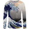 T-shirt maschile surf Maglietta a maniche lunghe uomini onde divertenti camicie oceano punk rock rock vele abiti da uomo abbigliamento estate grandi sizemen's