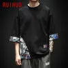 RUIHUO Half Sleeve Linen Cotton T Shirt For Men Clothing Harajuku Tee Shirt Summer Streetwear Hip Hop 5XL Arrivals 220407