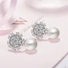 Stud Pure Sterling Silver 925 Earrings For Women Pearl Accessories Super Shiny Crystal Stones Luxury CZ Fine JewelryStud Odet22 Farl22