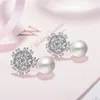 Stud Pure Sterling Silver 925 Kolczyki dla kobiet Pearl Akcesoria Super błyszczące Kryształowe Kamienie Luxury CZ Fine JewelStud Mill22