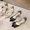 Women's Pumps Satin Creamy-white Rhinestone Bow Pointed Toe High Heels Wedding Party Fashion Office Lady Shoes G220527