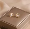 Camellia Pearl 5-6mm Ear Studs 18k Gold Plating Natural Freshwater Pearl Earrings White Lady/Girl Fashion Jewelry