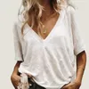 S-5XL Camiseta sólida de verano para mujer, camiseta sexy de manga corta con cuello en V, camiseta informal holgada básica en blanco y negro, camisetas para mujer W220409