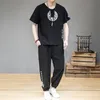 Abbigliamento etnico Uomo stile cinese Hanfu T-shirt Pantaloni Tang Suit Uniforme tradizionale Top Gamba larga Jogger Harem Pants 10825