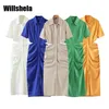 Willshela camisa de verano Dres cintura recortada mangas cortas vestido Midi diseño de moda Sexy elegante ceñido al cuerpo mujer bata 220423