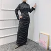 Etnik Giyim Piled Saten Kaftan Müslüman Elbise Zarif Saf Renk Uzun İslami Abayas Kadınlar Mütevazı Giyim Eid Cüppeler WY005247H