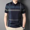 MLSHP Summer Short Sleeve Mens Polo Shirts Luxury Loose Wide Striped Business Casual Thin Male Topps Fashion Man Tees 3xl 220504