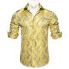 Casual shirts voor heren heren met lange mouwen Paisley Office Business Slim Fit Dress Luxury Yellow Silk Blouse Club Prom Shirtmen's