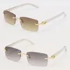 Partihandel original rostfritt stål solglasögon man 8200757 Rimless Sun Glasses Woman 18K Gold Womens Limited Edition Glasögon Square Driving Unisex Size57-18-140mm