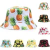 Pineapple Printed Double-Sided Bucket Hats For Women Men Lemon Cherry Fruit Summer Panama Cap Sun Fishing Bob Fisherman Hat Bone 220513