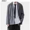 Nouvelle Arrivée Corée Hommes Blazer Veste Nouvelle Marque De Mode Slim Fit Hommes Costume Noir Gris Blazers Hommes 210412