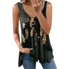 Women's Tanks Camis Women Summer Feather Print Ethnic Vest T Shirts Stretch Sexy Slim Tank Tops Zipper V Neck Sleeveless Casual Plus Size