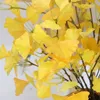 Flores decorativas grinaldas de seda ginkgo biloba folha de outono ramifica artificial ramificador europeu jardim de casamento festas em casa el decoração fa