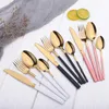 Dinnerware Sets 24Pcs/set Stainless Steel Dinner Black Pink Gold Set Knife Fork Spoon Cutlery Kitchen Tableware Silverware SetsDinnerware