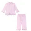 Пружина кнопка вверх Пасха PJS с длинным рукавом 2pcs Sleepwear Клетчатая вязаные мальчики, соответствующие пижаме, девочки, пижама 220706