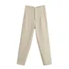 TRAF女性白パンツの夏のズボンベージュハイウエストピンクのオフィスズボンファッションボタンアップブラックパンツ220325