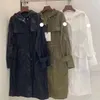 Gabardina feminina longa de marca francesa com cadarço bordado distintivo caro jaqueta masculina cintura alta com capuz com zíper