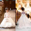 2022 Carino pizzo bianco bambini piccoli abiti da ragazza di fiori principessa gioiello collo tulle applique gonfio floreale formale indossa abito da spettacolo comunione partito BC9309