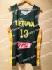 James Custom Sarunas Jasikevicius # 13 Maglia da basket Lietuva stampato verde Qualsiasi nome Numero Taglia XS-4XL Alta qualità