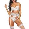 Women's Sleepwear Women Sexy Lace Up Boned Overbust Corset Bustier Tops And Panties Three-piece Lingerie For LeatherWomen's