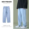 Autumn Men Denim Wideleg Pants Korean Style Straight Light Blue Baggy Jeans Elastic Waist Student Trousers Male Black Gray 220706