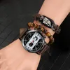 Bilek saatleri PC'ler Erkekler Hediye Seti İş Kuvars Sport Steampunk Holwatch Deri Bilezik Relogio Maskulinowristwatches