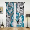 Curtain & Drapes Flower Blue Grey Texture Modern Window Curtains Living Room Bathroom Kitchen Household ProductsCurtain