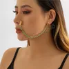 Sexy Fake Piercing Nose Ring Chain for Women Ethnic Long Tassel Crystal Clip Earrings Geometric Body Jewelry Accessories