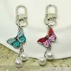 Colorful Imitation Pearl Butterfly Pendant Keychain Insects Car Key Chain Women Bag Charms Accessories Jewelry Gifts