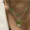 Vert Noir Zebra-Stripe Verre Coeur Pendentif Titane Acier Chaîne Colliers pour Femmes Chokers Collier Insolite Bijoux Esthétique GC987