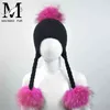 2017 Baby Winter Real Fur Hatts for Children Girls Natural Fur Pompom Beanie Cap Kids Raccoon päls pom boll virkning baby hattar j220722