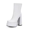 Botas Tacones altos de 14 cm Temperamento fino Botas cortas gruesas Primavera y otoño para mujer Plataforma impermeable blanca única inferior 220722