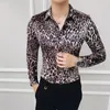 Chemises habillées pour hommes flanelle 2022 tenues de Club de fête coupe ajustée vêtements britanniques élégants hommes velours imprimé léopard hommes Vere22