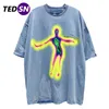 MEN039S Tshirts Büyük Boy Kısa Kollu Tişört Harajuku Street Giyim Tshirt 2022 X Ray İnsanlar Dans eden Erkekler Unisex Hip Hop T9601340