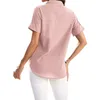 Damen-Blusen, Hemden, Damen-Büro-Hemd, Sommer-Oberteile, kurzärmelig, Revers-T-Shirt, einfarbig, lässige Bluse, Leinen-Knopf, lang, Sport-T-Shirt für Frauen
