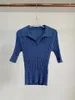 509 2022 Summer Kint Manica corta Collo con risvolto Marca Stesso stile Maglione Blu Abbigliamento da donna di lusso weikey