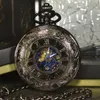 TIEDAN Blue Steampunk Skeleton Orologio da taschino meccanico Uomo Antique Luxury Brand Collana Pocket Fob Orologi Catena Orologio maschile 220606