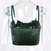 ALLNeon 90s Fashion Y2K Spaghetti Strap Velvet Cropped Tops Vintage Solid Backless Green Cami Top E-girl Aesthetics Partywear G220414