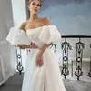 Sexig hög delad bröllopsklänning Lantern Sleeve Strapless Bobo Beach A-Line Bridal Wedding Clows Sweep Train Brudklänningar 2022