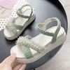 Pearl Sandals Fashion Gladiator Sandals Women 2021 Zomer Casual niet -slip dik zool platform zachte dames witte sandaal voor vrouwen G220518