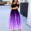 Deenor Plus Size Women Dresses Evening Party Slim Sexig klänning Gradient Offshoulder Ruffles Vestidos Summer 220527