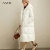 Amii hiver blanc duvet de canard vêtement hiver lâche chapeau bouton incliné chaud long pain vêtement 11970463 201128