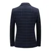 Blue Plaid Blazer High Quality British Style Men's Business Suit Wedding Blazer Men Slim Suit Jacket Fit Fashion Men's Clothing 220409