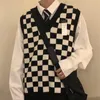 Kamizelki męskie 2022 jesień arktyczny aksamitny wzór szachownicy męska kamizelka sweterkowa Retro dekolt bez rękawów dzianina wełniana koreańskie ubrania