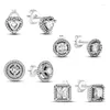 Stud Silver 925 Shiny Zircon Round örhängen Heart Square Small For Women Original Brand Jewelry Pendientes Mujerstud Farl22