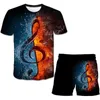 Clothing Sets 4-14 Years Kids Baby Boys Music Notation 3D Clothes Casual Summer Print Suit 2Pcs T-Shirt Shorts Children ClothesClothing