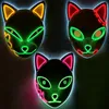 Máscara de iluminação de LED de Halloween Scary Glowing Fox Rave Purge Festival Cosplay Props Homens Mulheres Misfarda Cosplay Costume Demon Slayer FY7942 0729